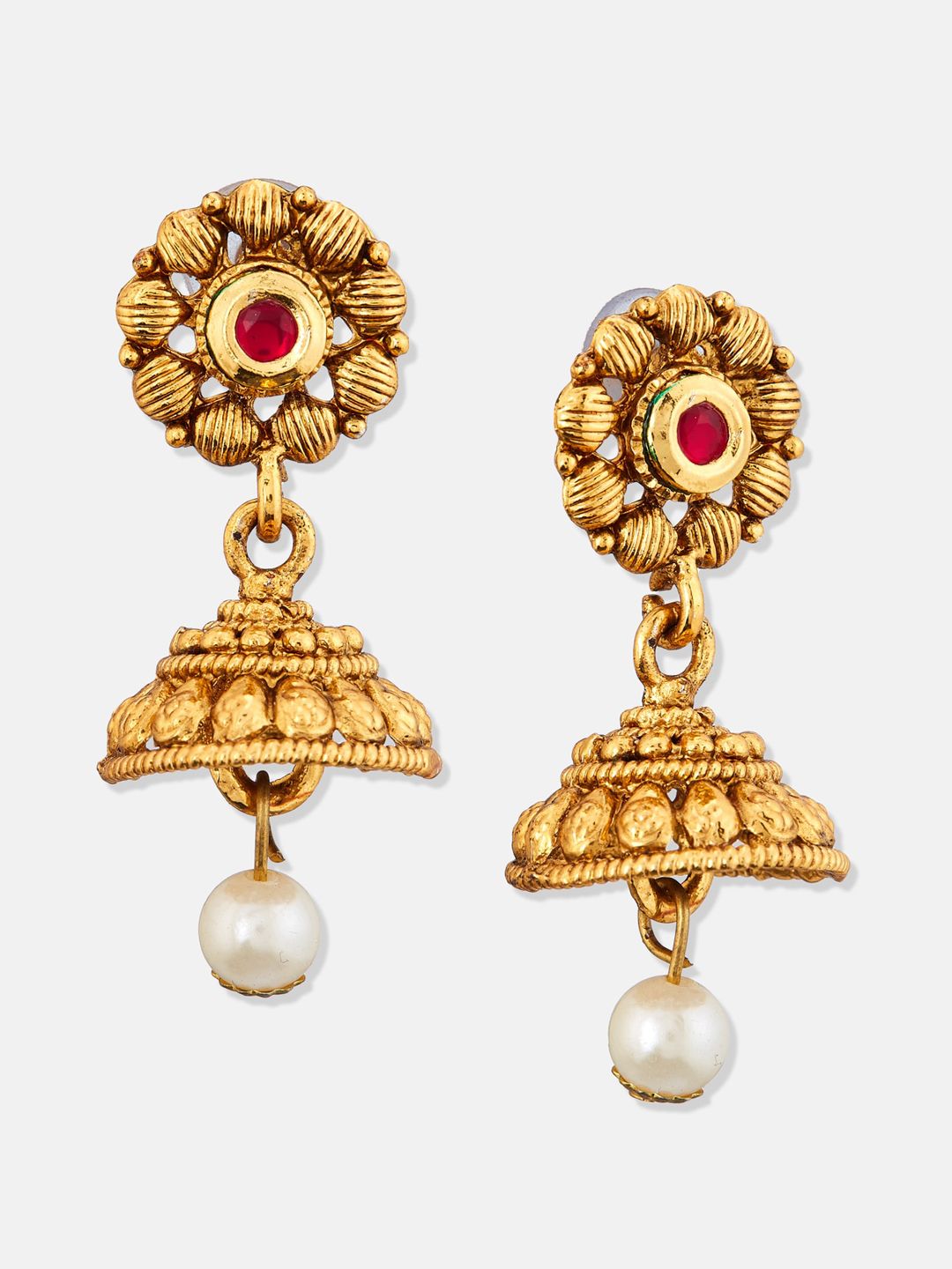 ATIBELLE Gold-Plated Artificial Stone-Studded & Beaded Jewellery Set
