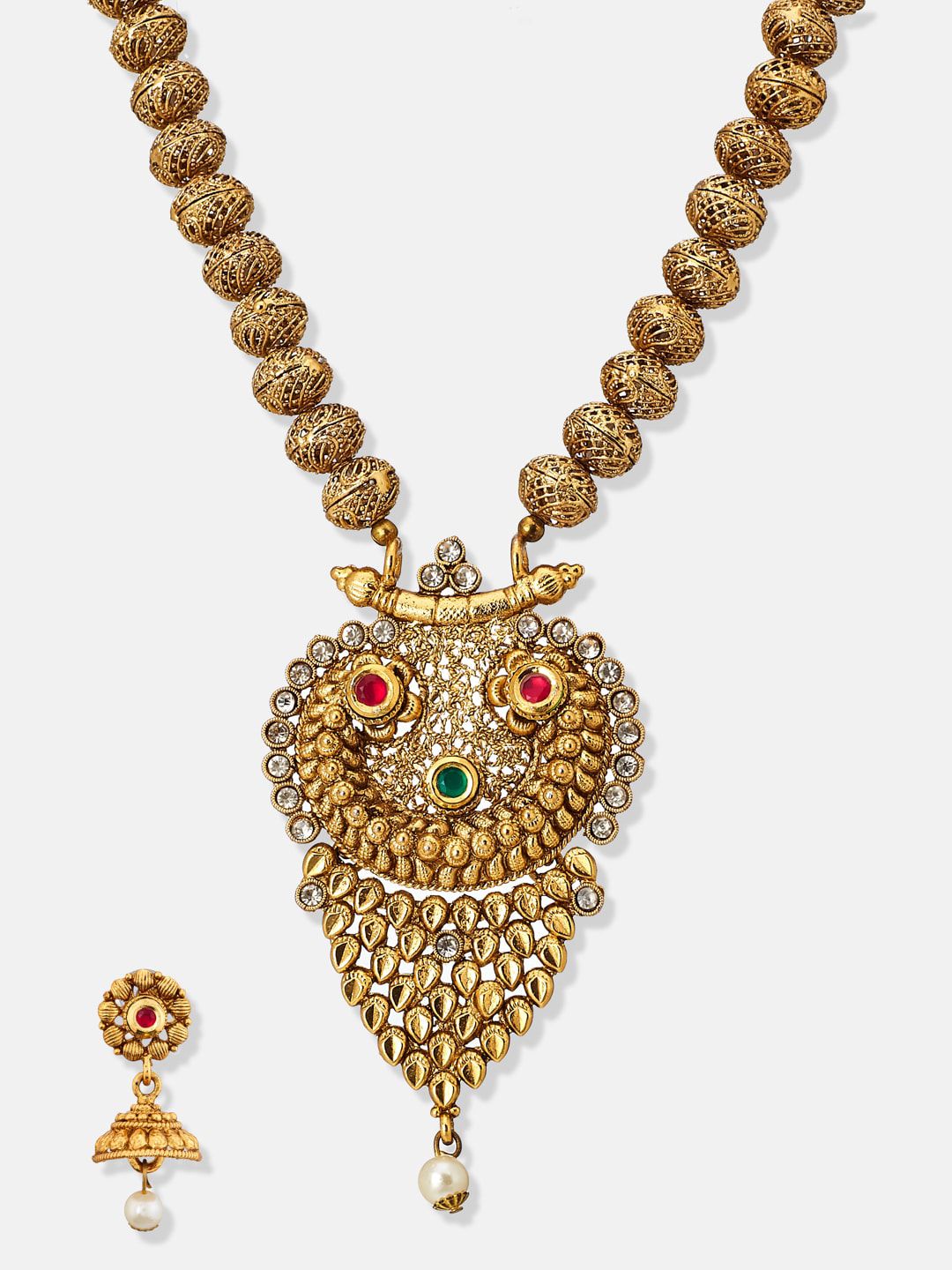 ATIBELLE Gold-Plated Artificial Stone-Studded & Beaded Jewellery Set