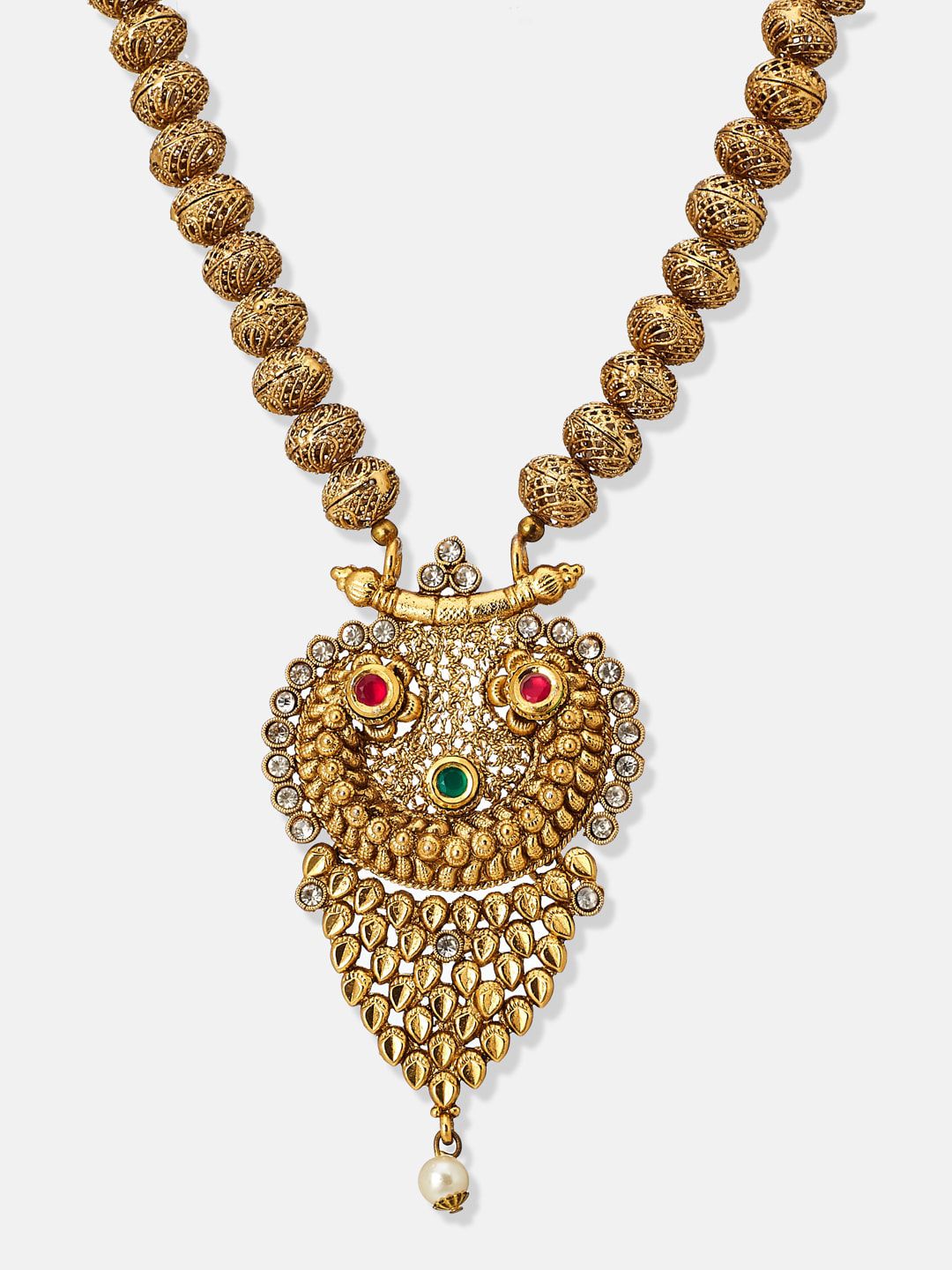 ATIBELLE Gold-Plated Artificial Stone-Studded & Beaded Jewellery Set