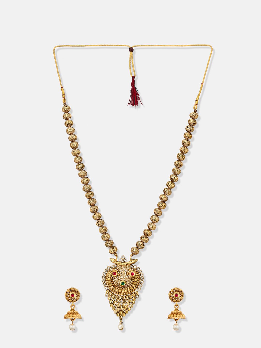 ATIBELLE Gold-Plated Artificial Stone-Studded & Beaded Jewellery Set