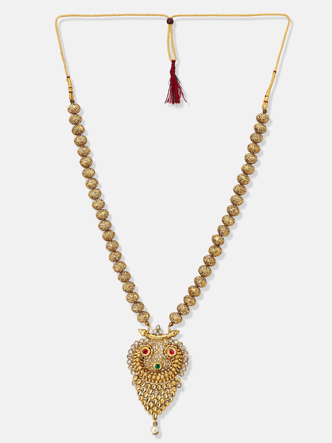 ATIBELLE Gold-Plated Artificial Stone-Studded & Beaded Jewellery Set