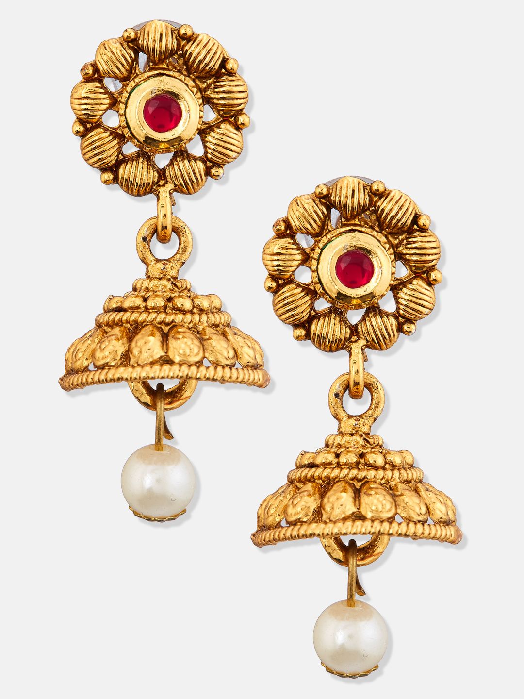 ATIBELLE Gold-Plated Artificial Stone-Studded & Beaded Jewellery Set