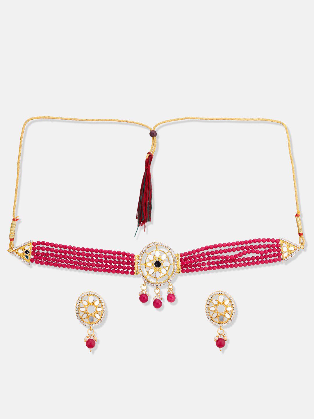 ATIBELLE Gold-Plated Artificial Stone-Studded & Beaded Jewellery Set