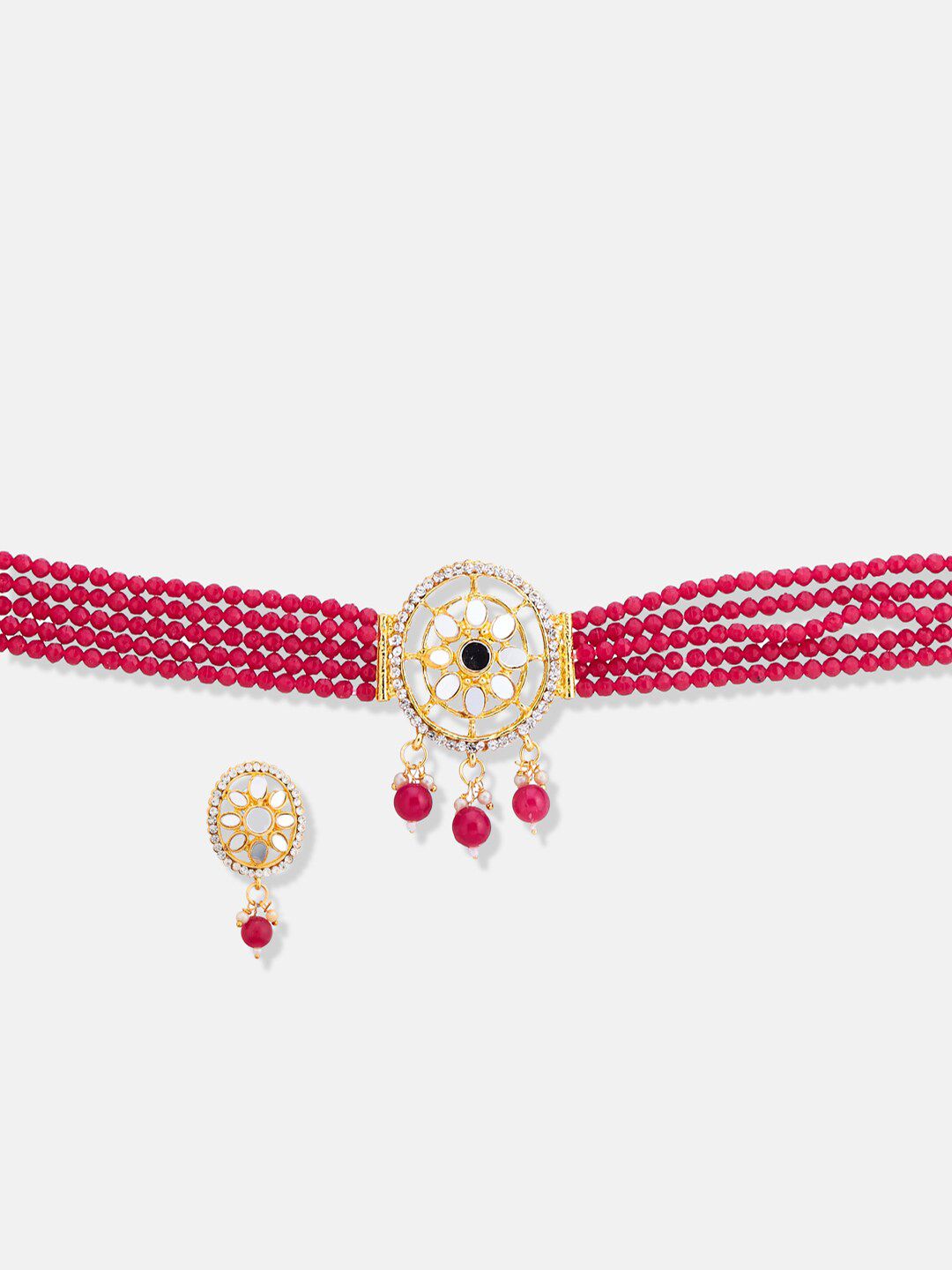ATIBELLE Gold-Plated Artificial Stone-Studded & Beaded Jewellery Set