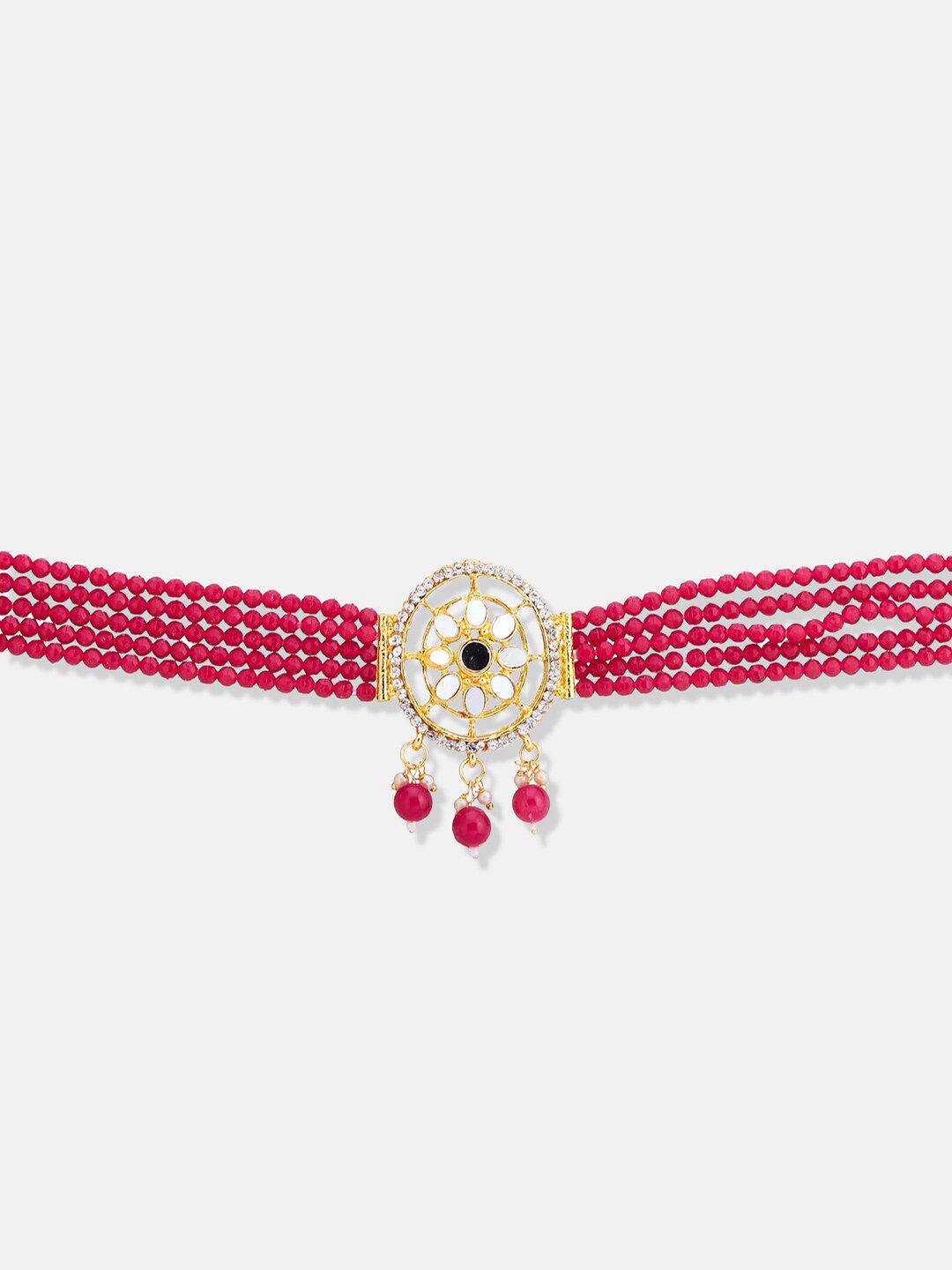 ATIBELLE Gold-Plated Artificial Stone-Studded & Beaded Jewellery Set
