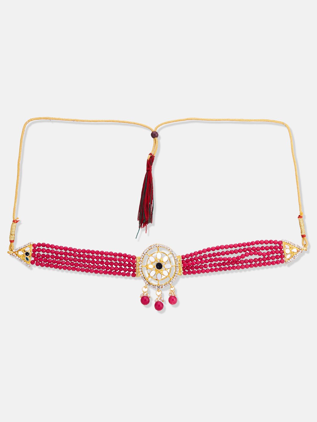 ATIBELLE Gold-Plated Artificial Stone-Studded & Beaded Jewellery Set