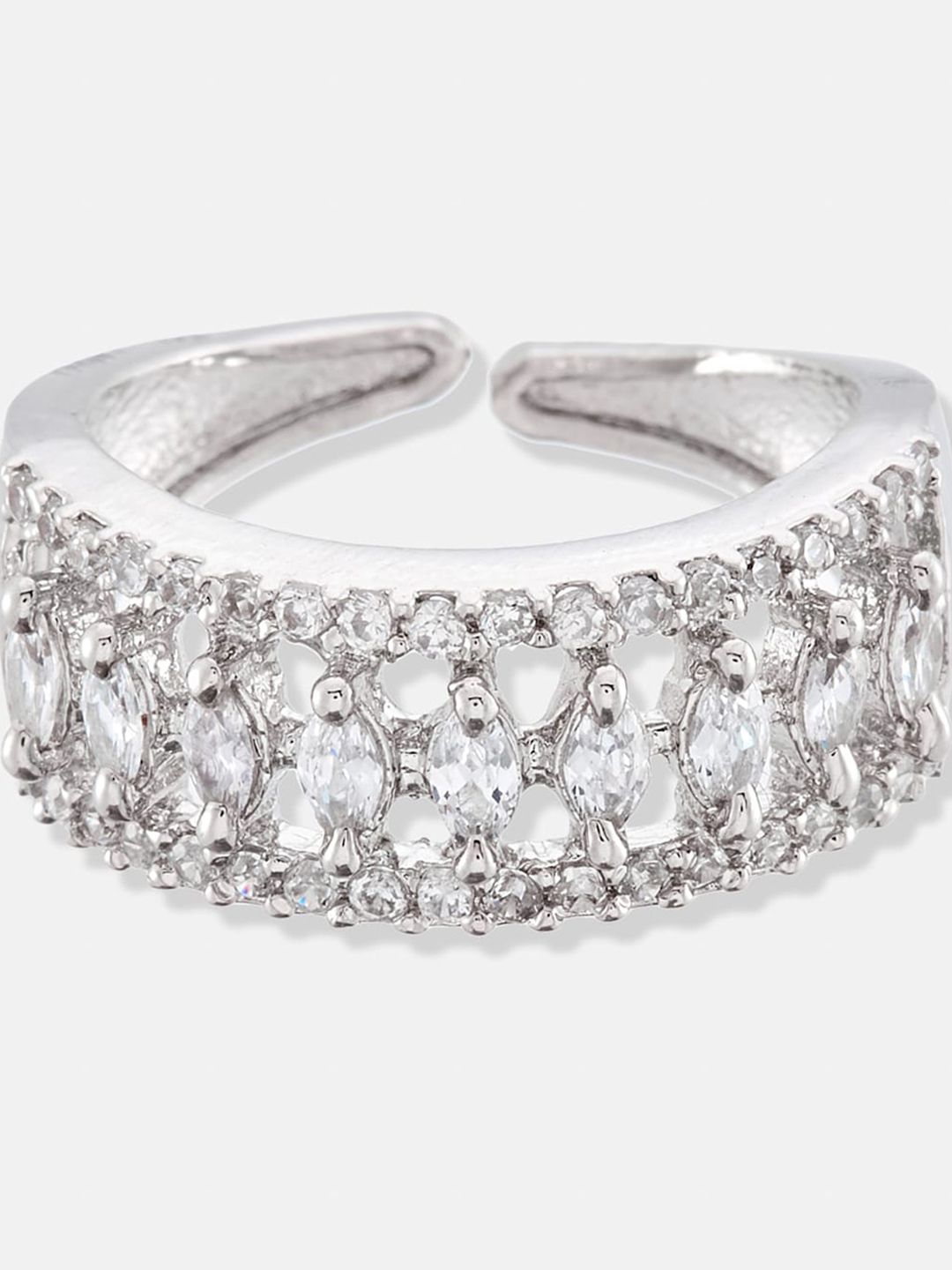 ATIBELLE Set Of 2 Silver-Plated AD Stone-Studded Adjustable Finger Rings