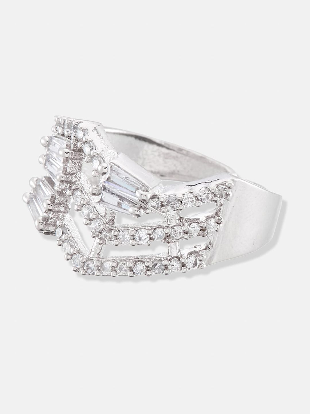 ATIBELLE Set Of 2 Silver-Plated AD Stone-Studded Adjustable Finger Rings