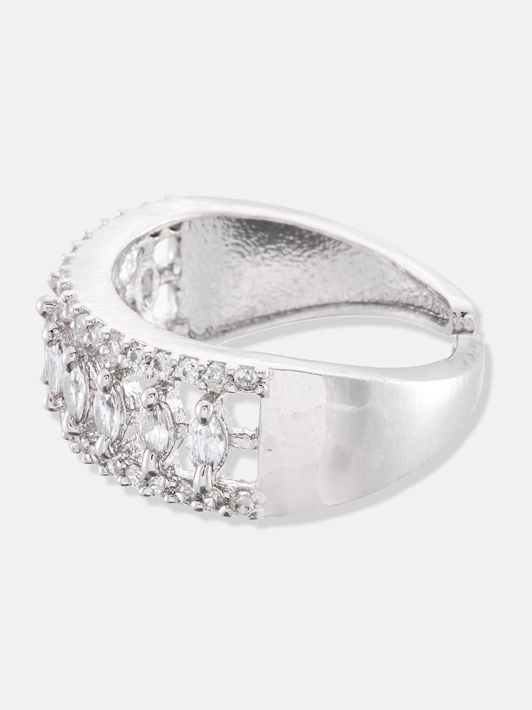 ATIBELLE Set Of 2 Silver-Plated AD Stone-Studded Adjustable Finger Rings