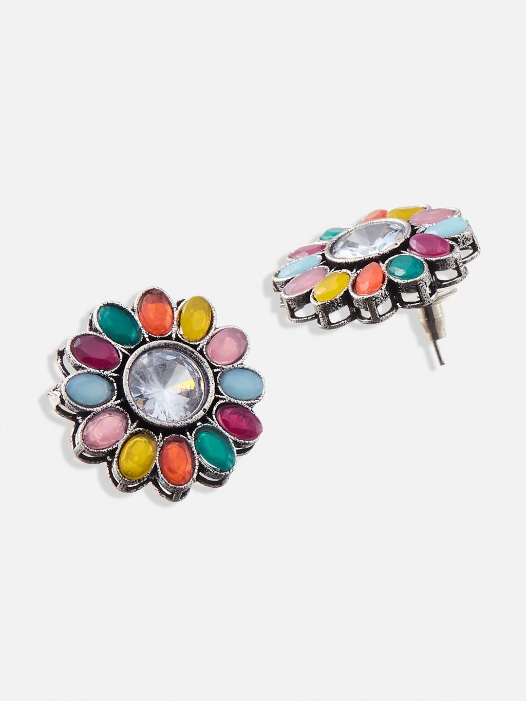 ATIBELLE Set of 2 German Silver-Plated Floral Studs Earrings