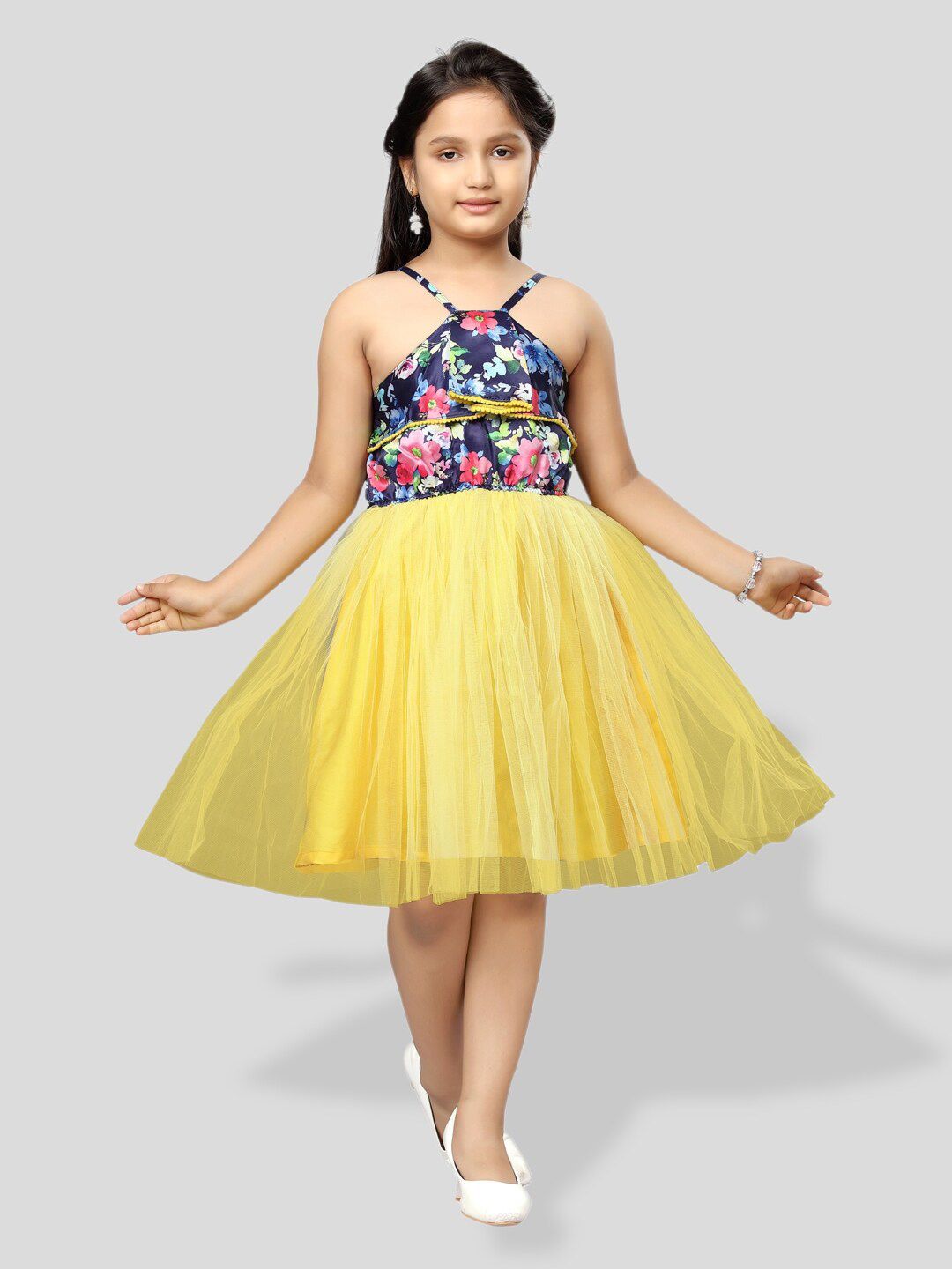 BAESD Girls Floral Print Net Fit & Flare Midi Dress-picture-26
