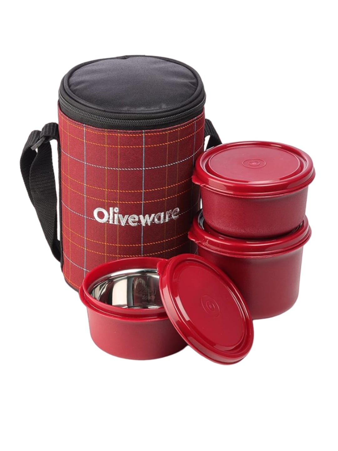 SOPL-OLIVEWARE Amber Red 4 Pieces Stainless Lunch Spill-Proof Lunch Boxes With Bag