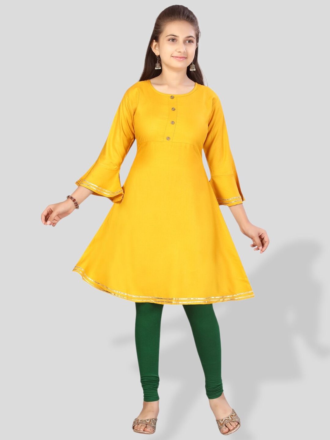 BAESD Girls Gotta Patti Bell Sleeves A-Line Cotton Kurta-picture-56