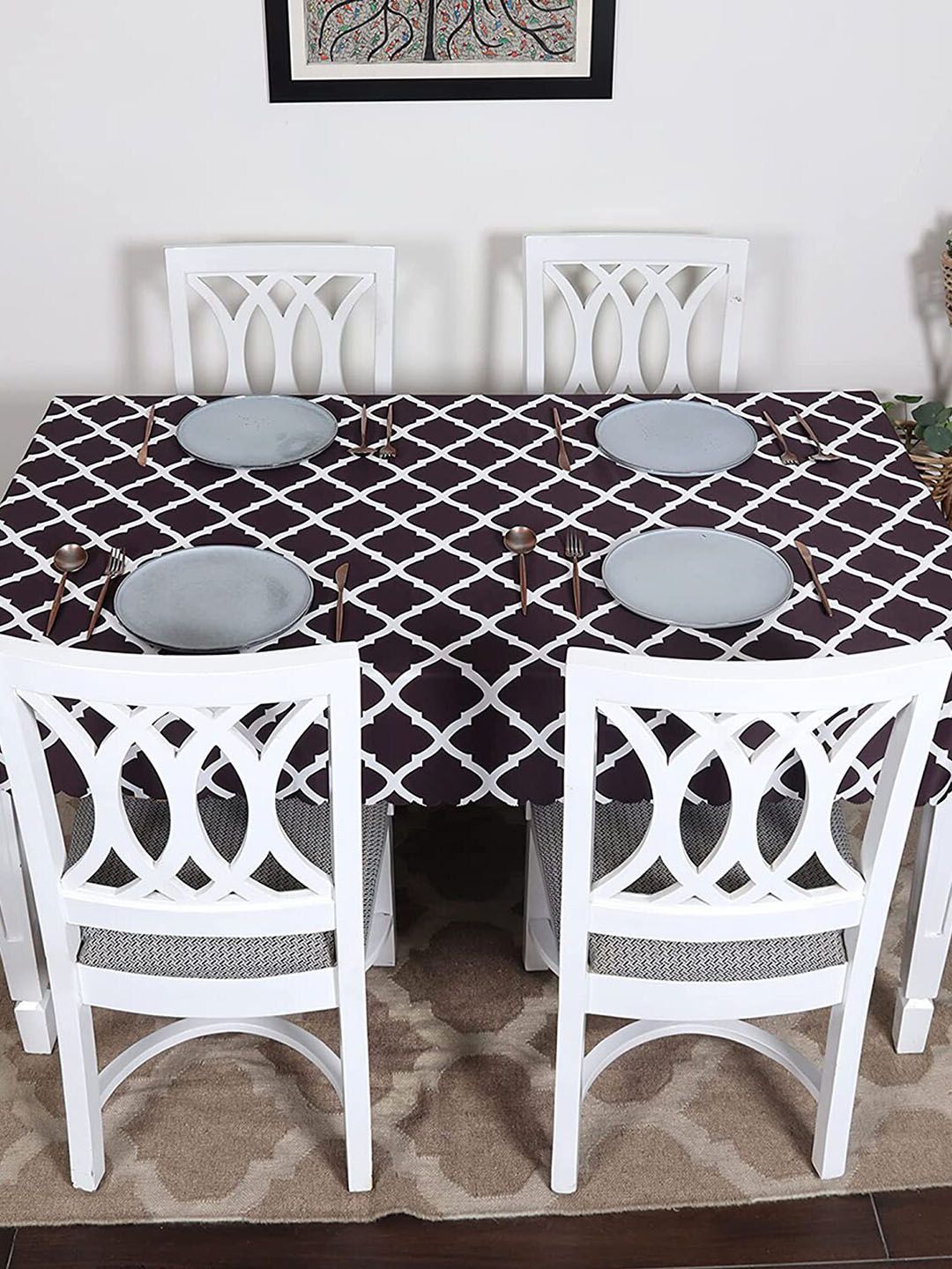 HOUSE OF QUIRK Brown &White Printed Rectangle Dust-Proof Table Cover-picture-13