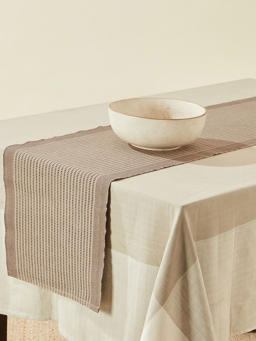 Fabindia Beige & Black Woven Design Pure Cotton Table Runner-image-30