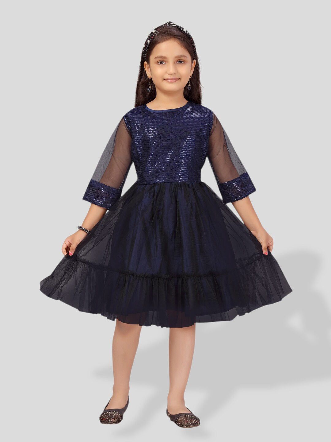 BAESD Girls Sequin Embellished Net Fit & Flare Midi Dress-picture-35