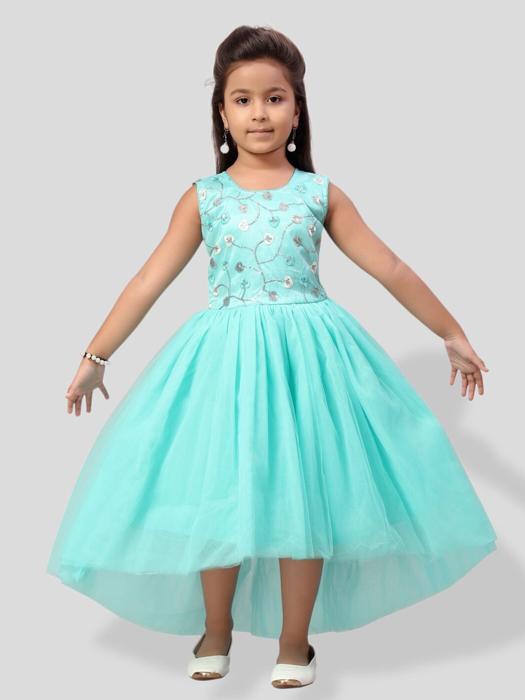 BAESD Girls Net Turquoise Embellished Fit & Flare Maxi Dress-picture-15