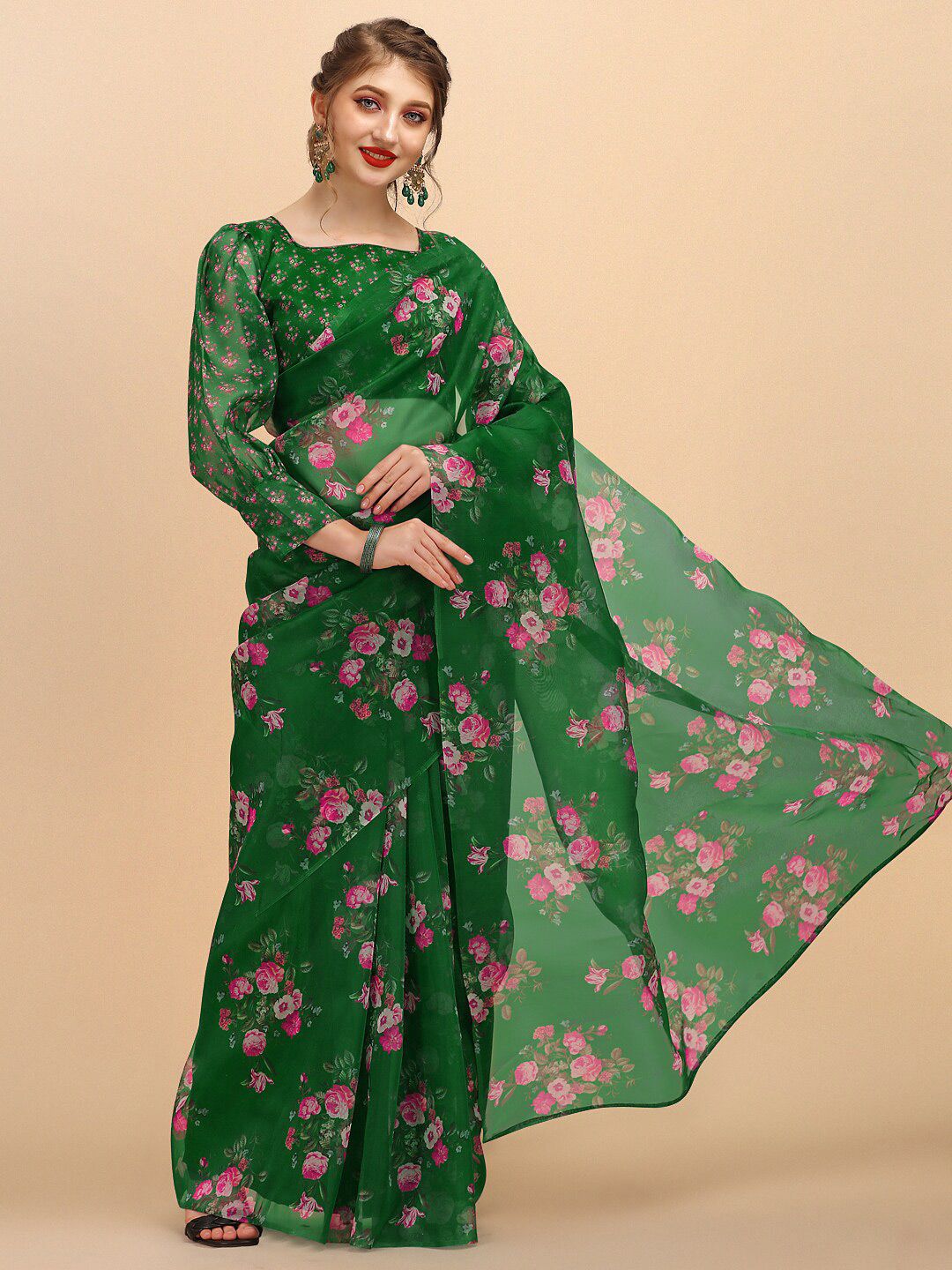 Sangria Floral Printed Organza Saree-picture-31
