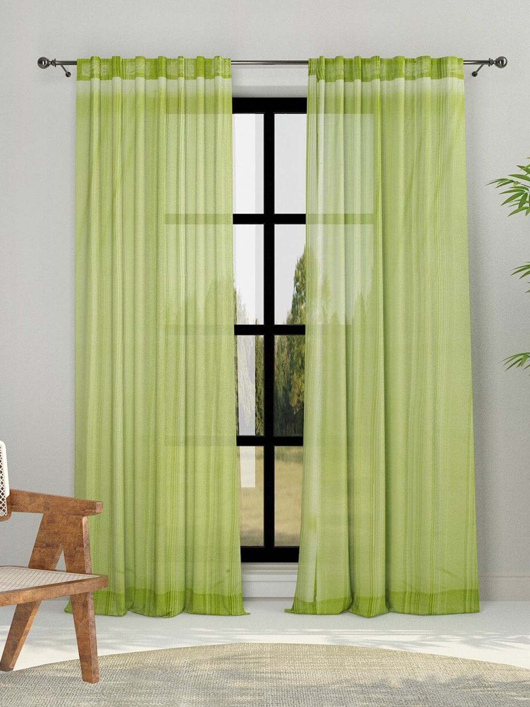 Fabindia Green Striped Room Darkening Cotton Window Curtain-image-23