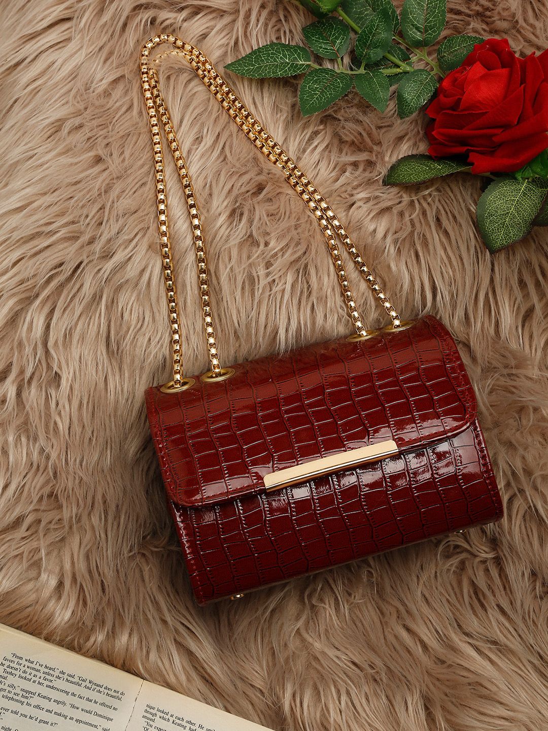 DressBerry Maroon Textured Structured Sling Bag with Fringed-picture-33