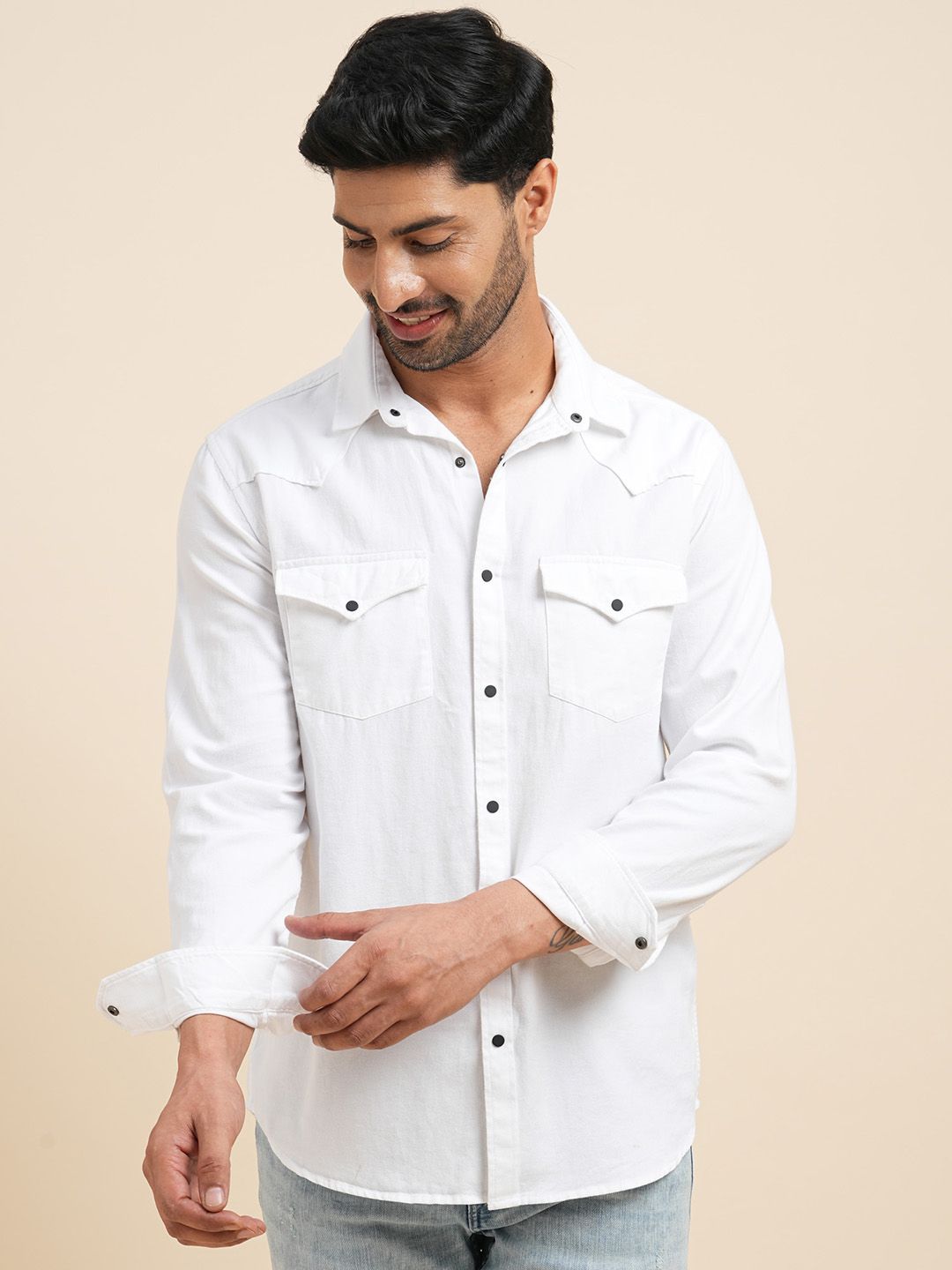 KINGDOM OF WHITE Spread Collar Cotton Casual Shirt-picture-11