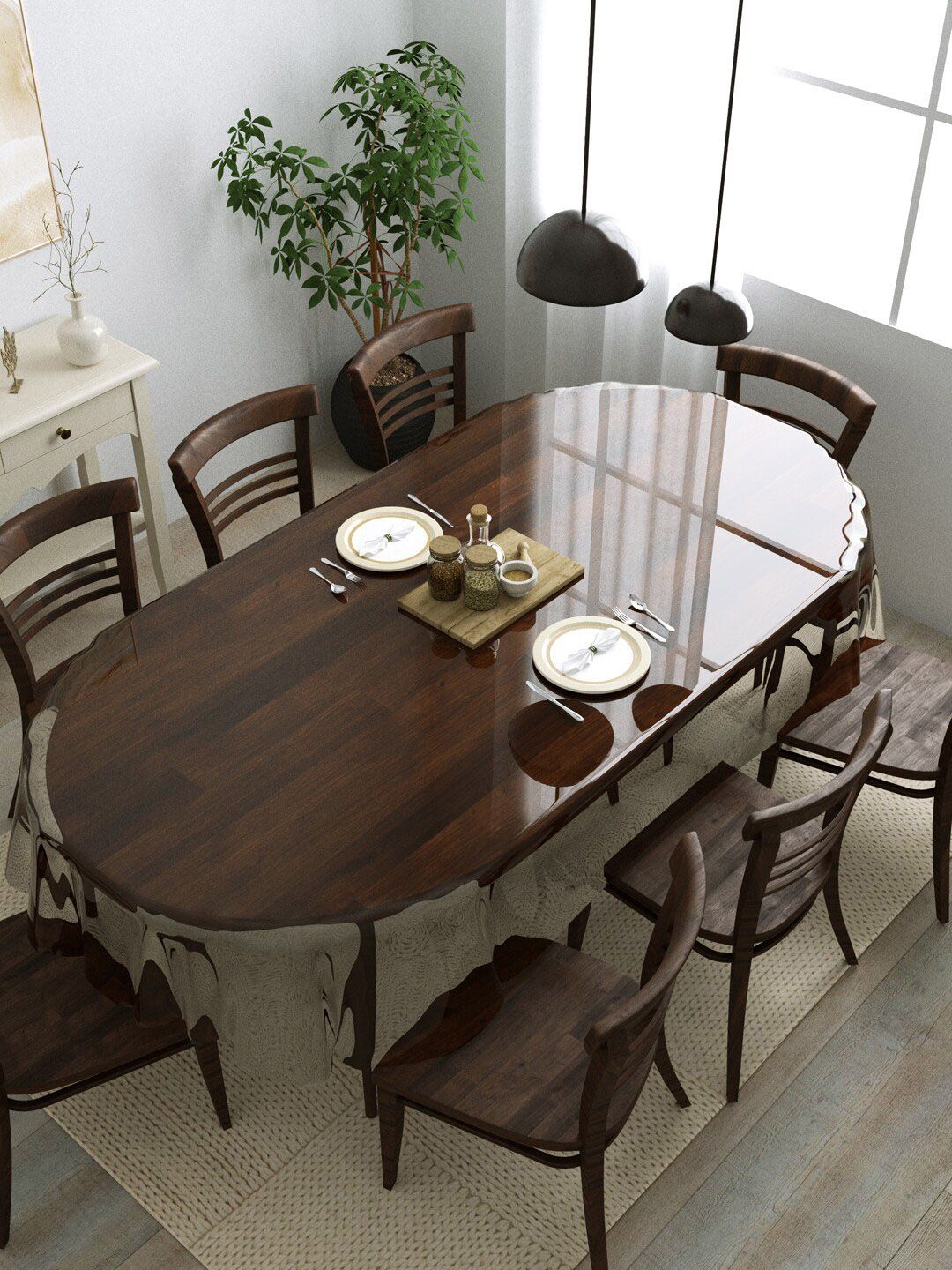 Clasiko Transparent Oval-Shaped 8-Seater Anti Slip Table Cover