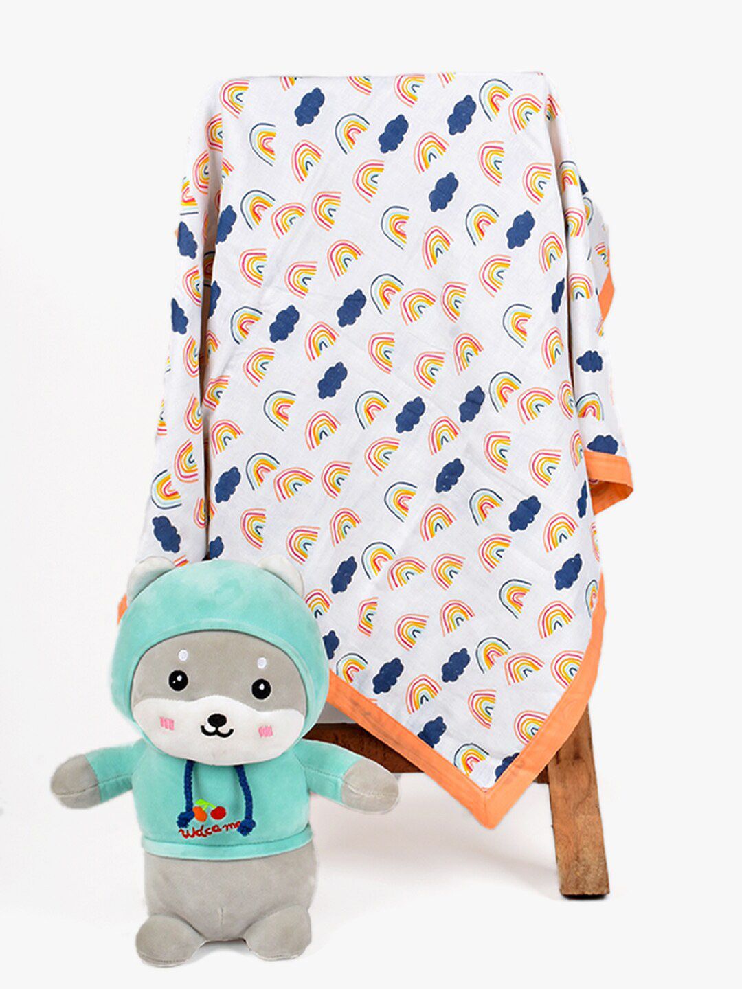 Moms Home White & Orange Geometric Summer 210 GSM Organic Cotton Single Bed Dohar-picture-16