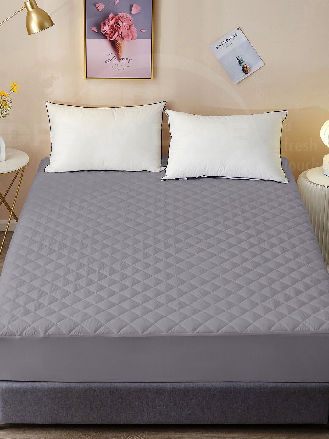 DREAM CARE Grey Quilted 150 GSM Cotton Waterproof King Bed Mattress Protector