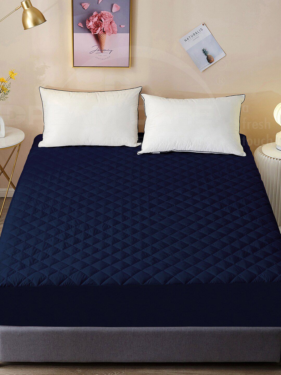 DREAM CARE Blue Quilted 150 GSM Cotton Waterproof King Bed Mattress Protector-picture-23