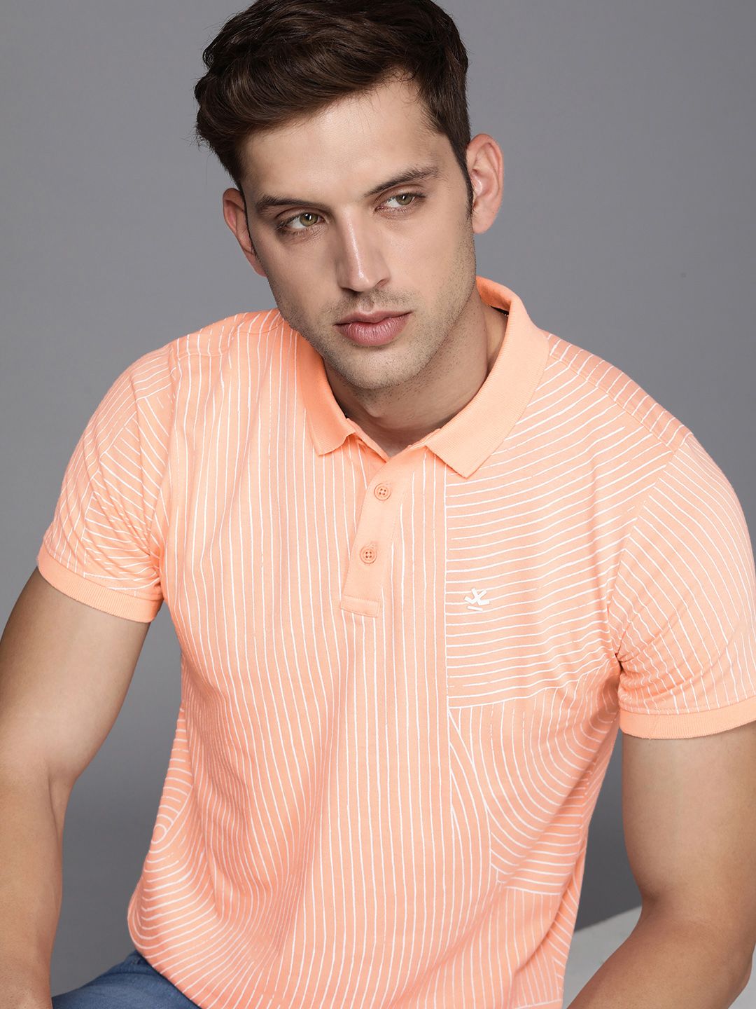 WROGN Men Striped Polo Collar Slim Fit T-shirt