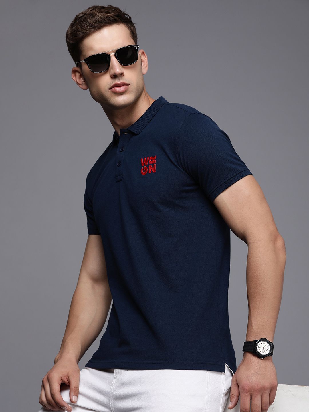WROGN Brand Logo Embroidered Polo Collar Slim Fit T-shirt