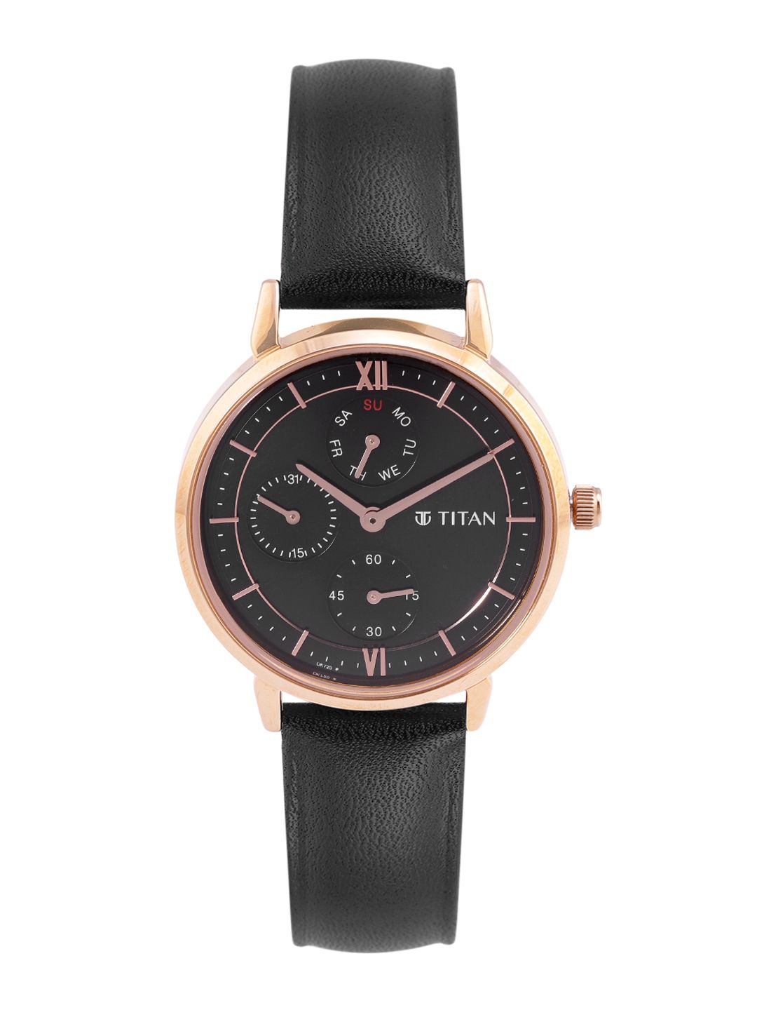 Titan Women Leather Straps Multi Function Analogue Watch
