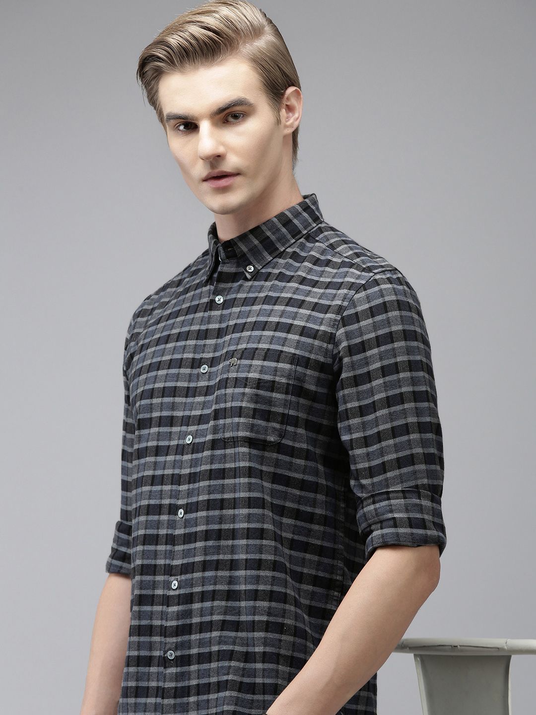 THE BEAR HOUSE Men Blue Slim Fit Opaque Checked Casual Shirt - Price History