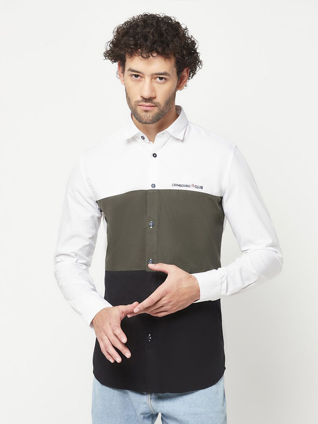 Crimsoune Club Slim Fit Colourblocked Pure Cotton Casual Shirt-picture-31