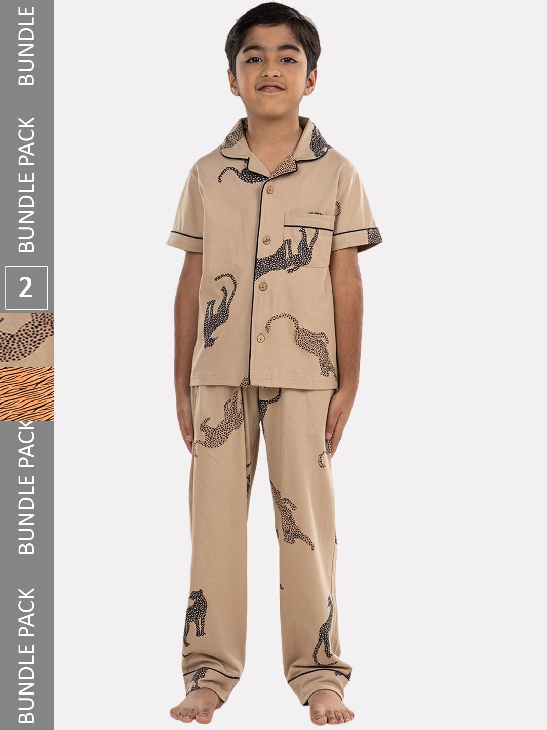 Growing Tree Kids Pack Of 2 Conversational Printed Pure Cotton Night Suit-image-39