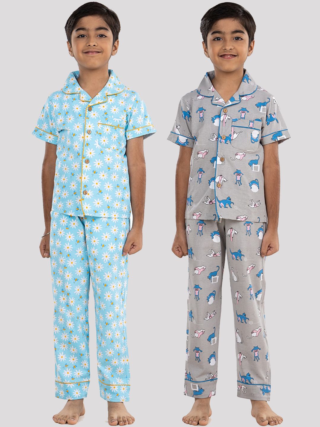Growing Tree Boys Pack Of 2 Conversational Printed Pure Cotton Night suit-image-30