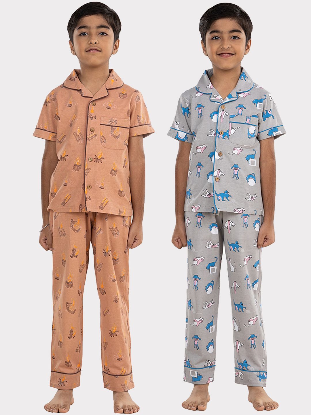 Growing Tree Kids Pack Of 2 Printed Pure Cotton Night suits-image-23