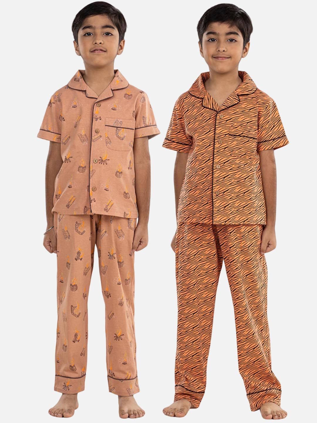 Growing Tree Kids Pack Of 2 Conversational Printed Pure Cotton Night Suit-image-46