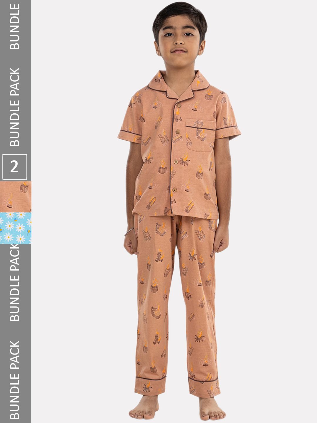 Growing Tree Kids Pack of 2 Printed Pure Cotton Night suit-image-41