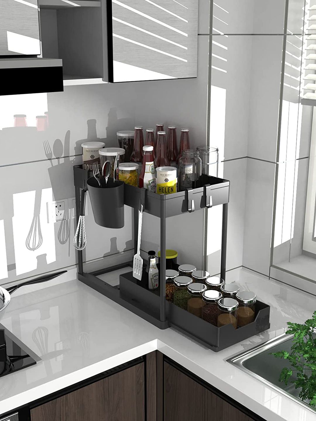 Sasimo Black Plastic Sink organiser-picture-10