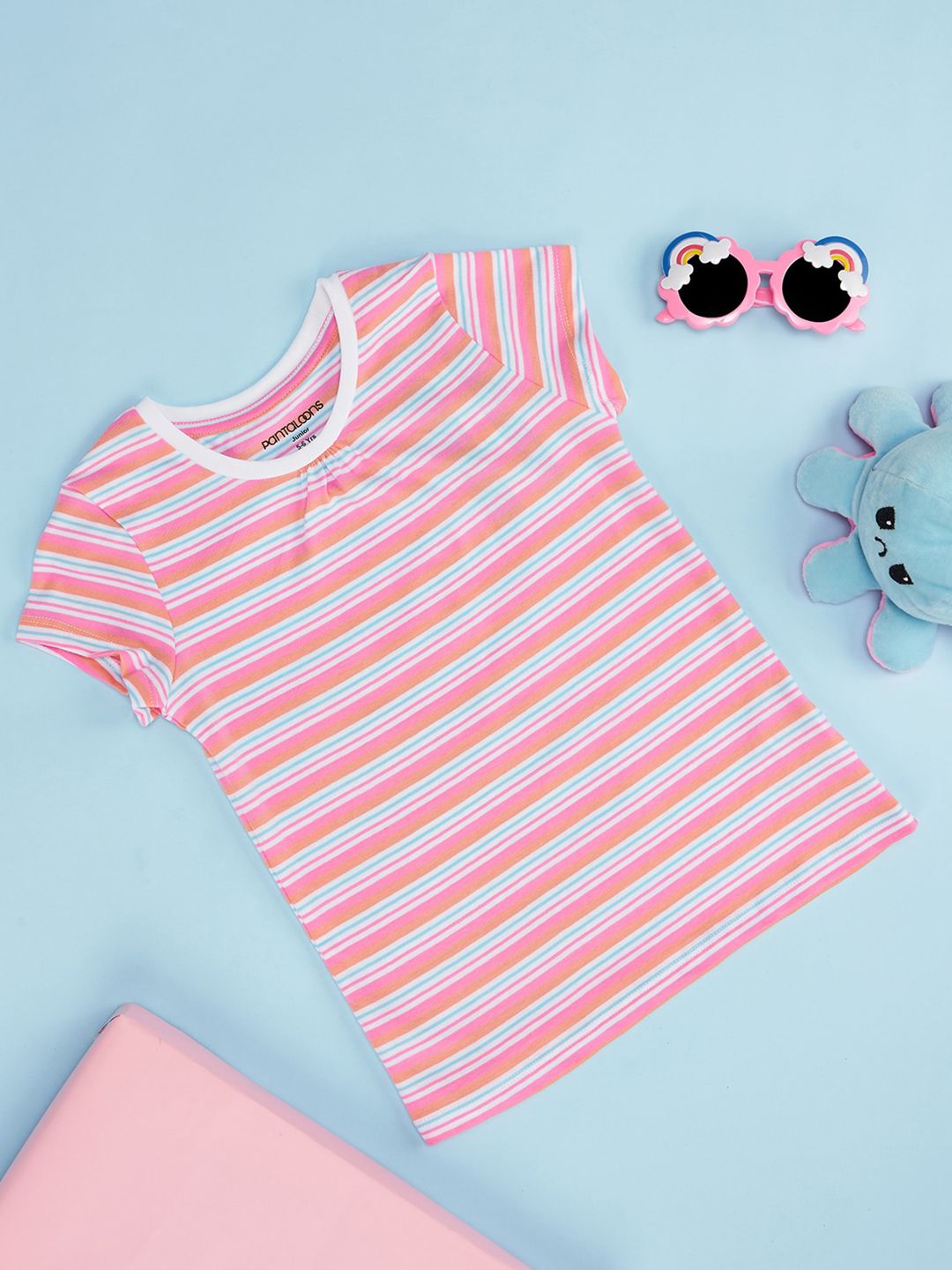 Pantaloons Junior Girls Striped Cotton T-shirt-picture-18