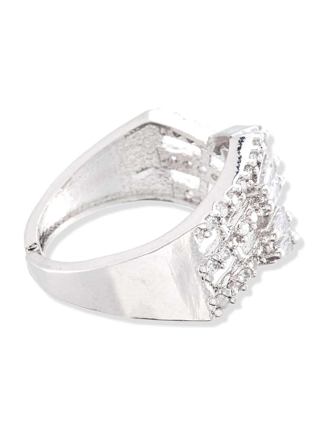 ATIBELLE Set Of 2 Silver-Plated AD Stone-Studded Adjustable Finger Rings