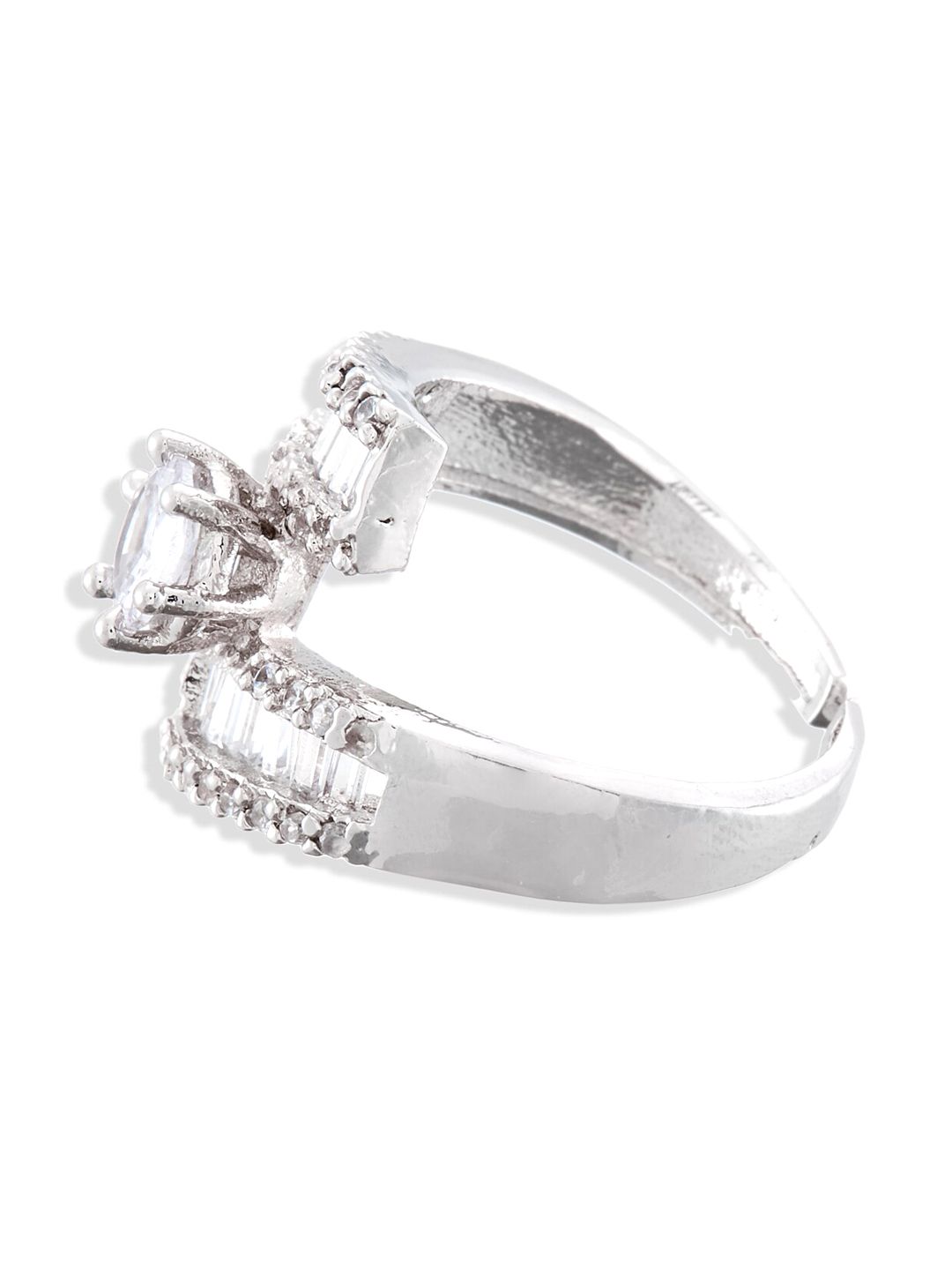 ATIBELLE Set Of 2 Silver-Plated AD Stone-Studded Adjustable Finger Rings