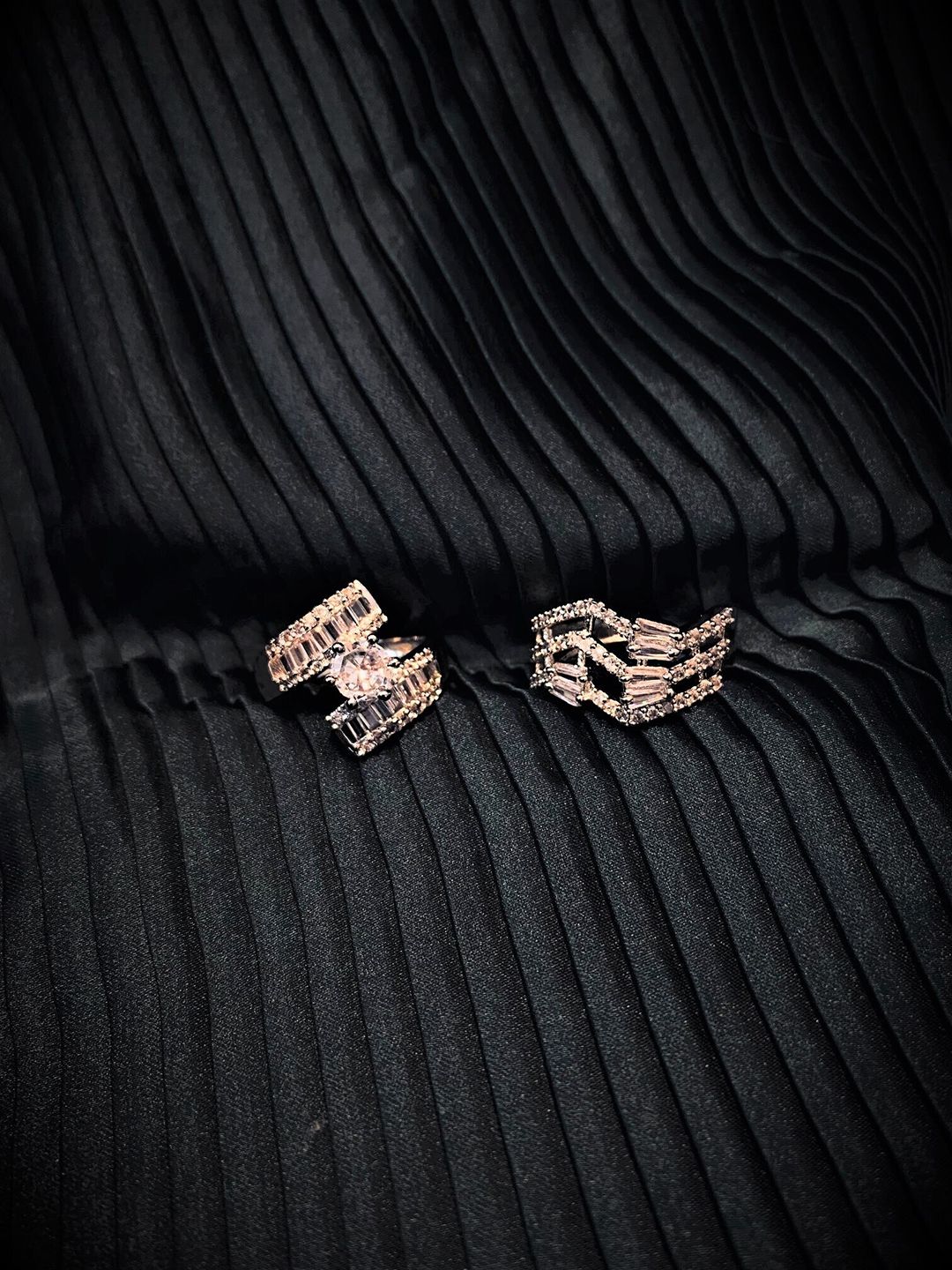 ATIBELLE Set Of 2 Silver-Plated AD Stone-Studded Adjustable Finger Rings