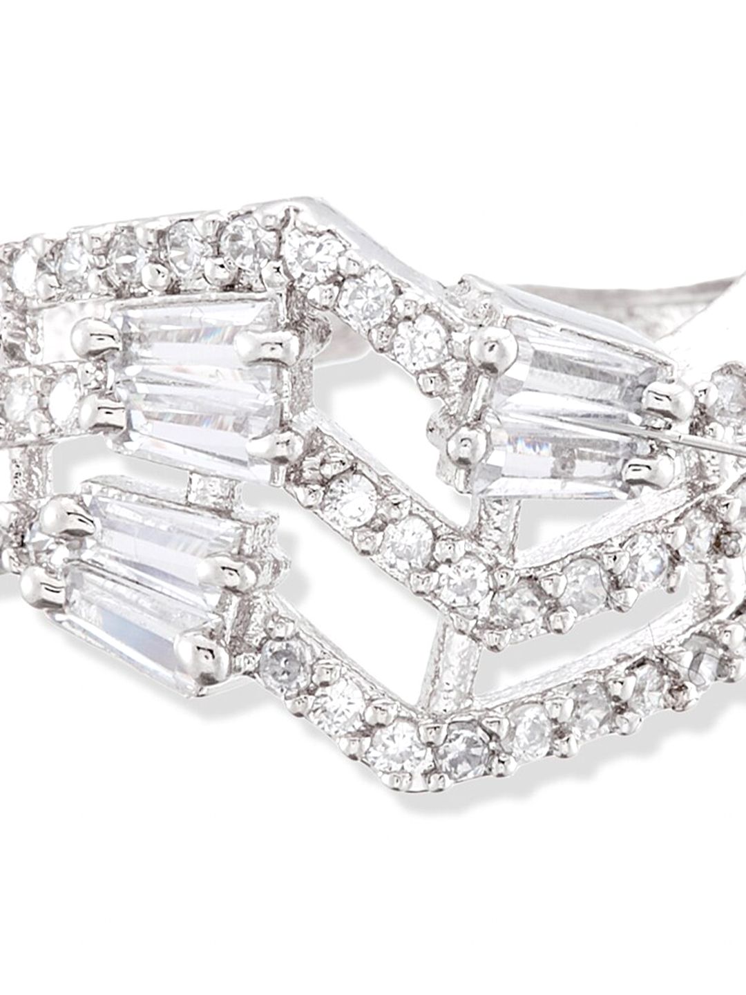 ATIBELLE Set Of 2 Silver-Plated AD Stone-Studded Adjustable Finger Rings
