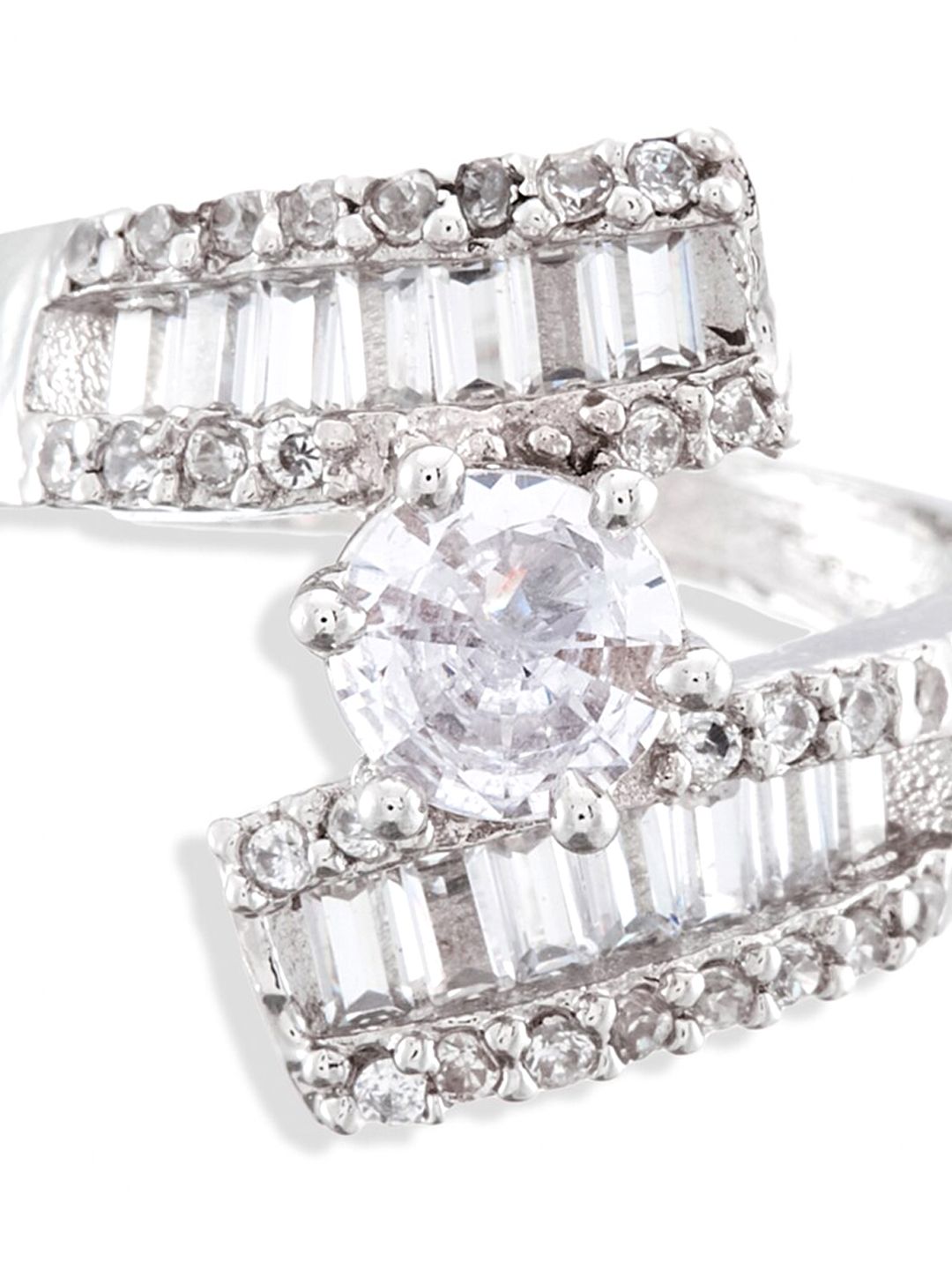 ATIBELLE Set Of 2 Silver-Plated AD Stone-Studded Adjustable Finger Rings