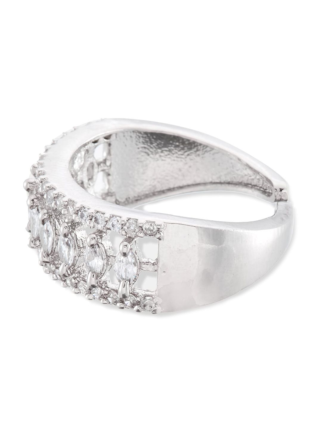 ATIBELLE Set of 2 Silver-Plated AD Stone-Studded Adjustable Finger Rings