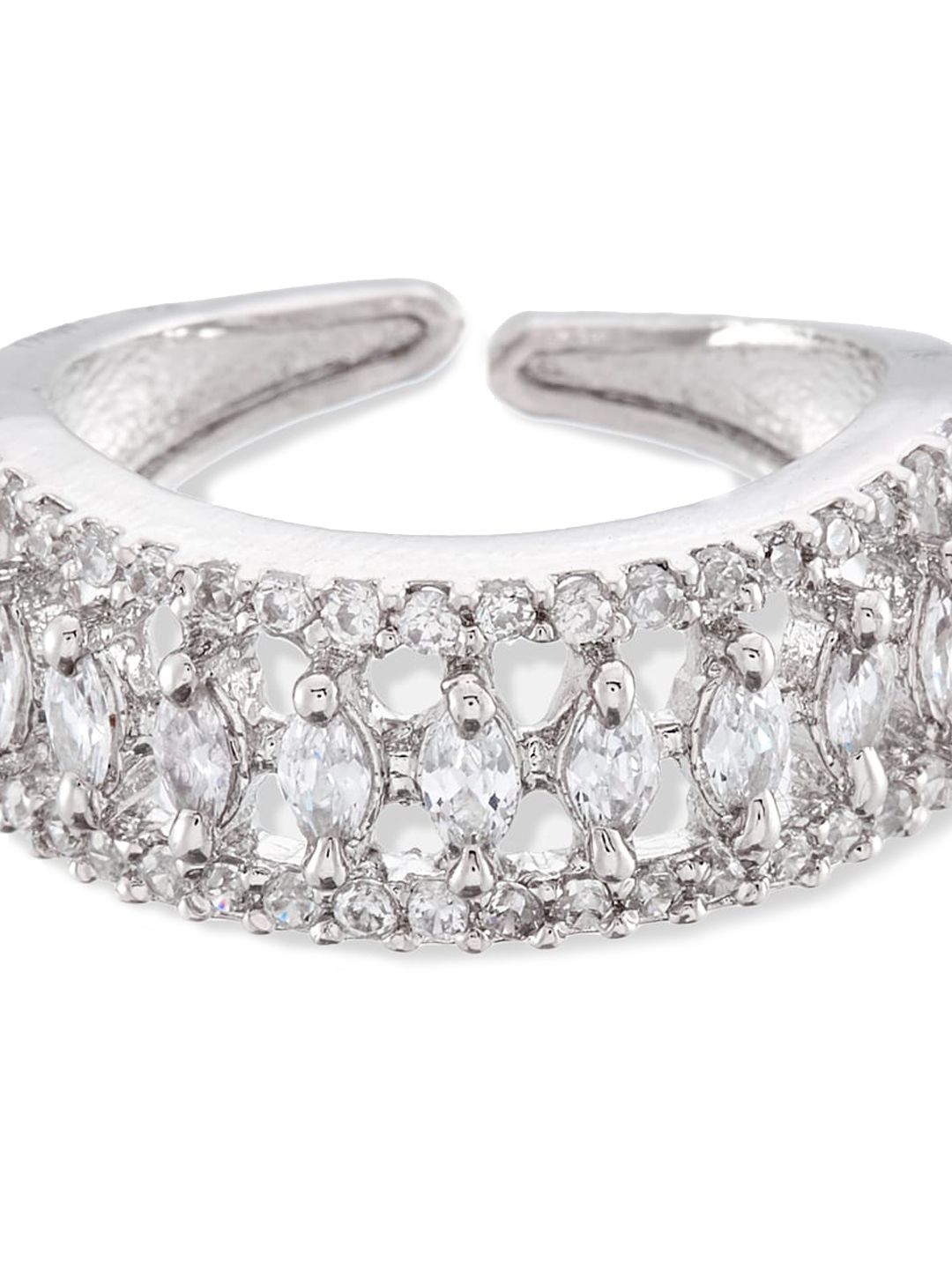 ATIBELLE Set of 2 Silver-Plated AD Stone-Studded Adjustable Finger Rings