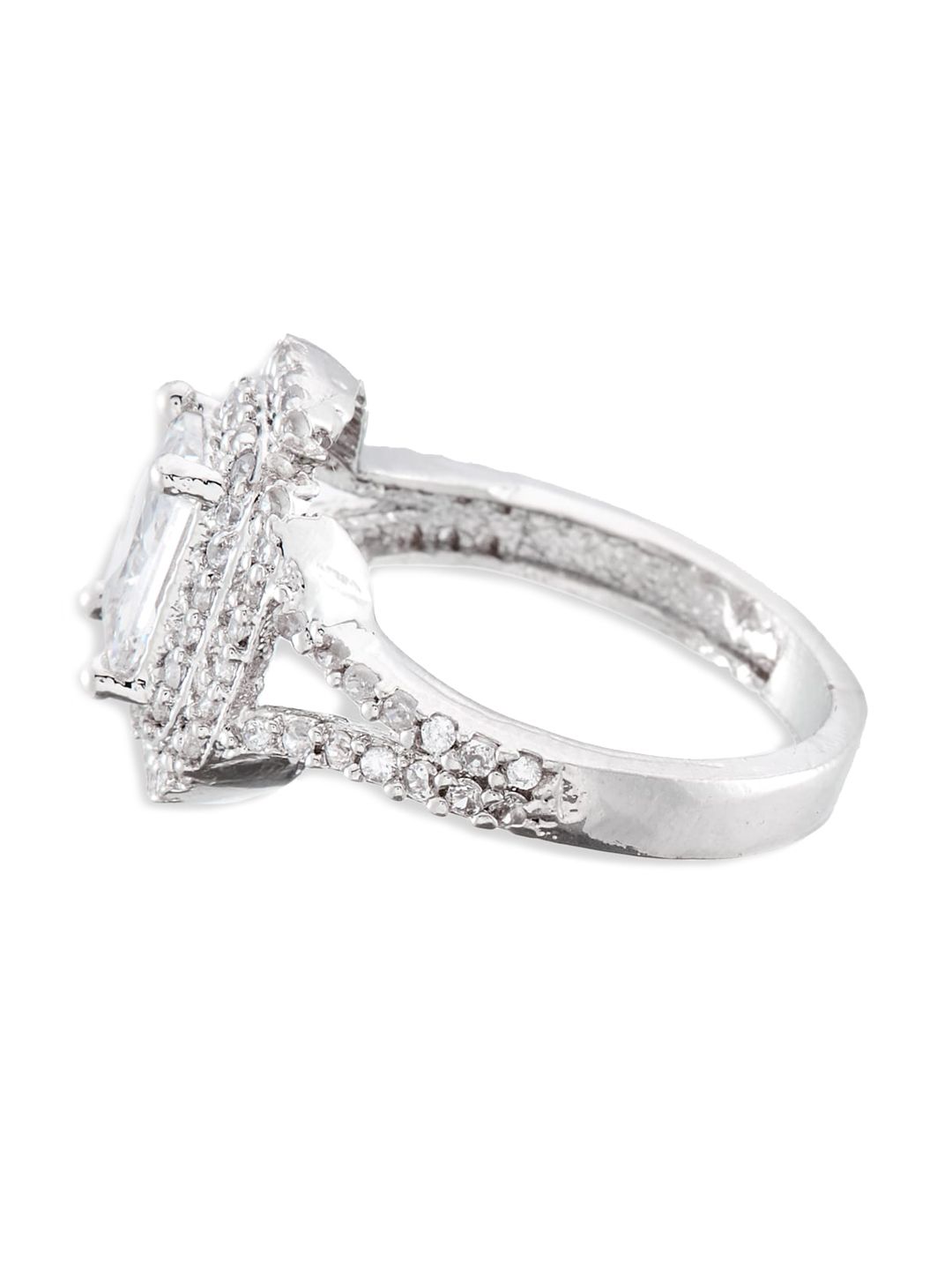 ATIBELLE Set of 2 Silver-Plated AD Stone-Studded Adjustable Finger Rings