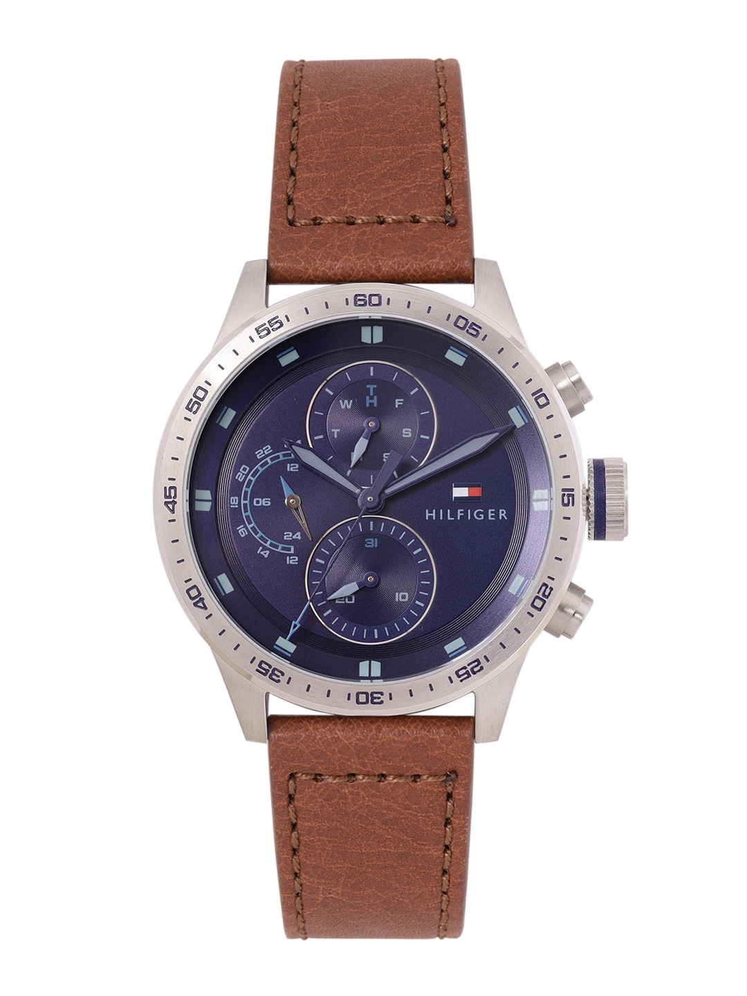 Tommy Hilfiger Men Solid Dial & Leather Textured Analogue Multi Function Watch TH1791807W